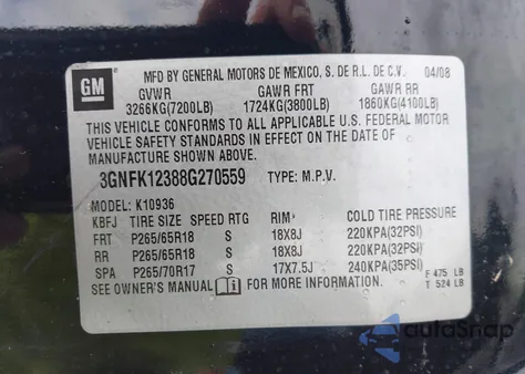 2008 Chevrolet Avalanche 1500 Lt from USA, damaged, VIN 3GNFK12388G270559